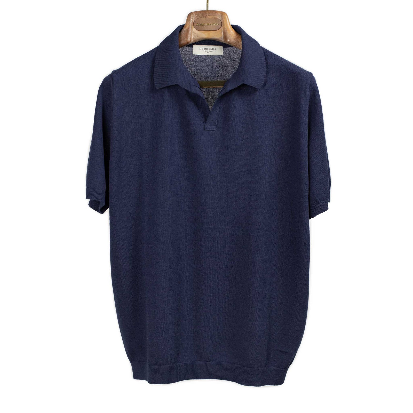 Knit Short Sleeve Skipper Polo In Blue Ice Cotton Yarn