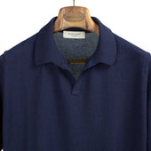 Knit Short Sleeve Skipper Polo In Blue Ice Cotton Yarn
