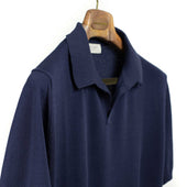 Knit Short Sleeve Skipper Polo In Blue Ice Cotton Yarn