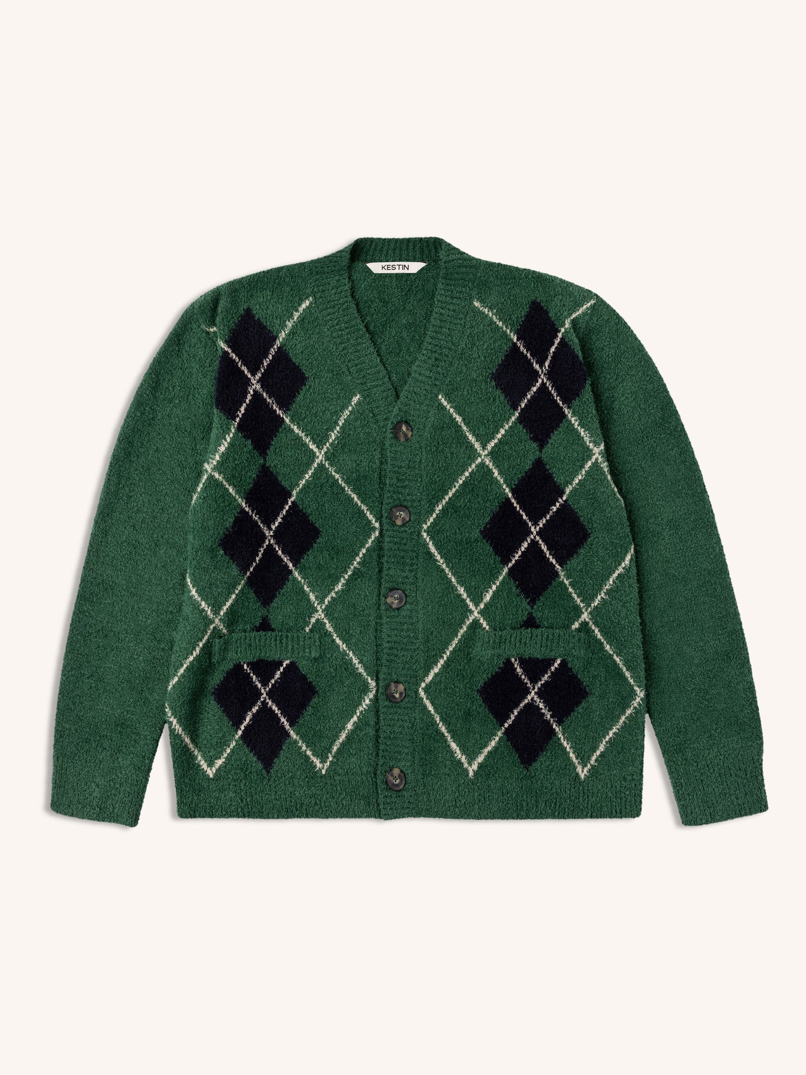 Muirfield Argyle Cardigan In Collegiate Green Organic Cotton