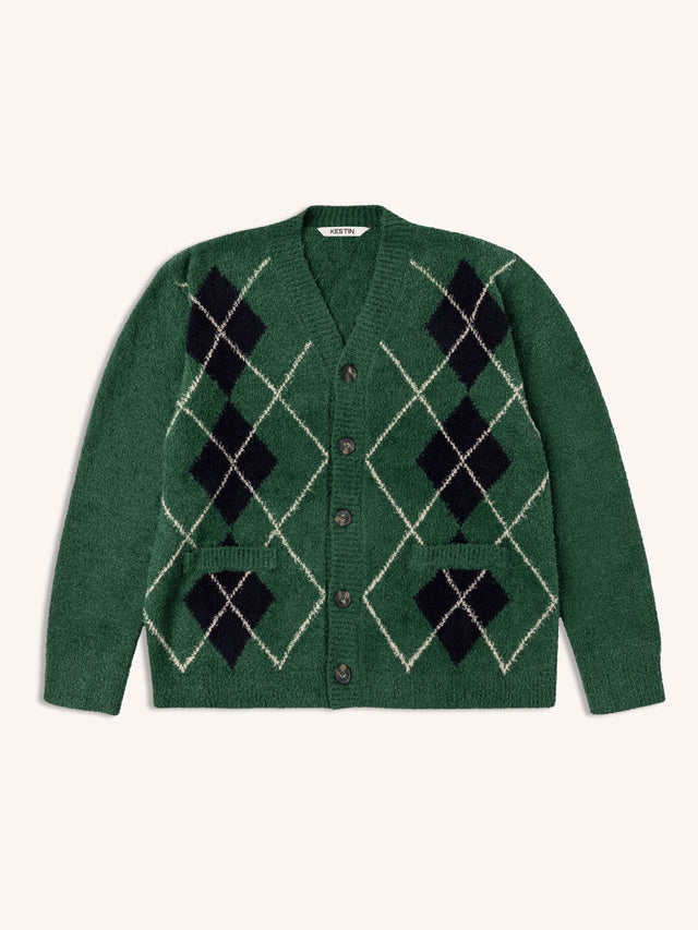 Muirfield Argyle Cardigan in Collegiate Green Organic Cotton