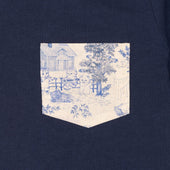 Pocket Tee Navy Linen Cats