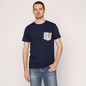 Pocket Tee Navy Linen Cats