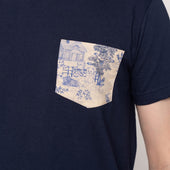 Pocket Tee Navy Linen Cats