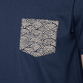 Pocket Tee - Navy + Seigaiha Waves - Indigo