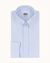 Button Down Collar Shirt - Blue Stripe Oxford Cotton