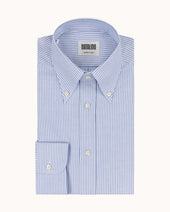 Button Down Collar Shirt - Dark Blue Stripe Oxford Cotton