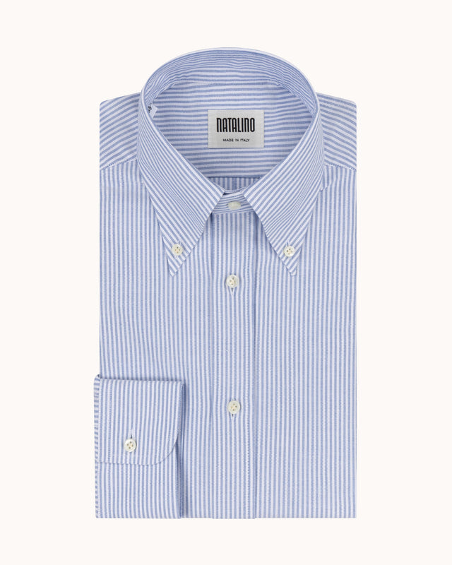 Button Down Collar Shirt - Dark Blue Stripe Oxford Cotton