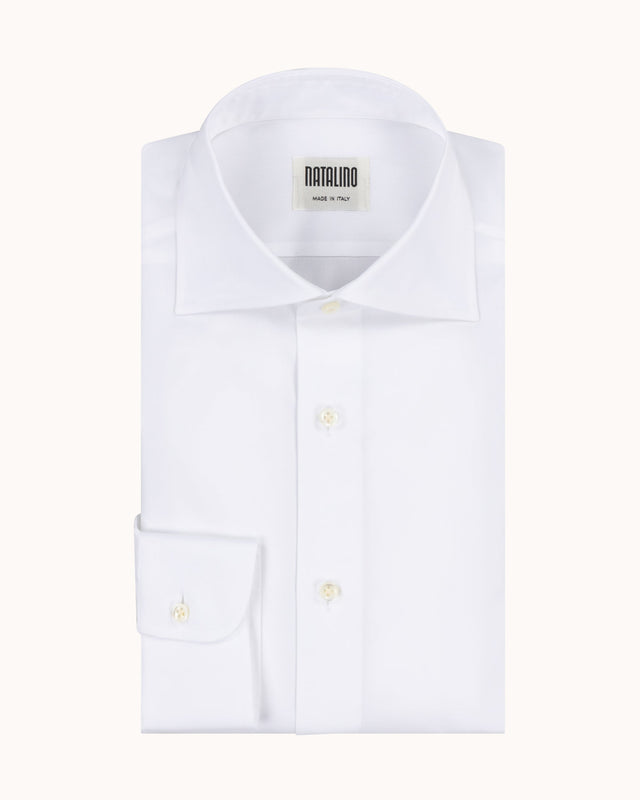 Spread Collar Shirt - White Cotton Poplin