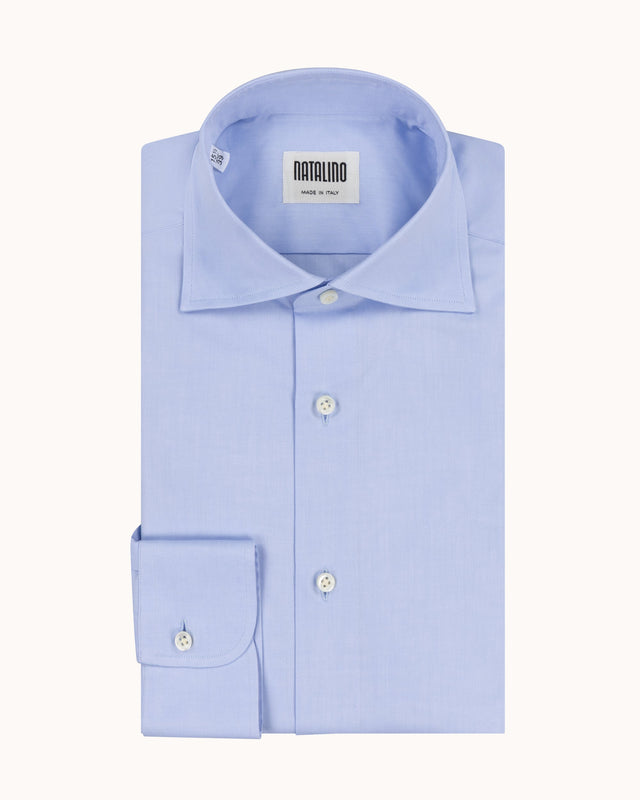 Spread Collar Shirt - Light Blue Cotton Poplin