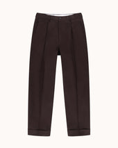 Relaxed Single Pleat Trouser Dark Brown Cotton Canvas