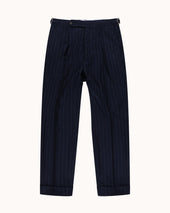 Single Pleat Trouser Chalk Stripe Woollen Flannel