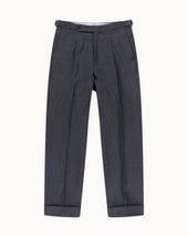 Single Pleat Trouser Mid Grey Wool Cavalry Twill