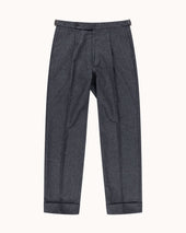 Single Pleat Trouser Mid Grey Woollen Flannel