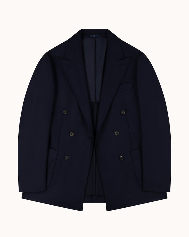 Double Breasted Sport Jacket - Navy Woollen Flannel