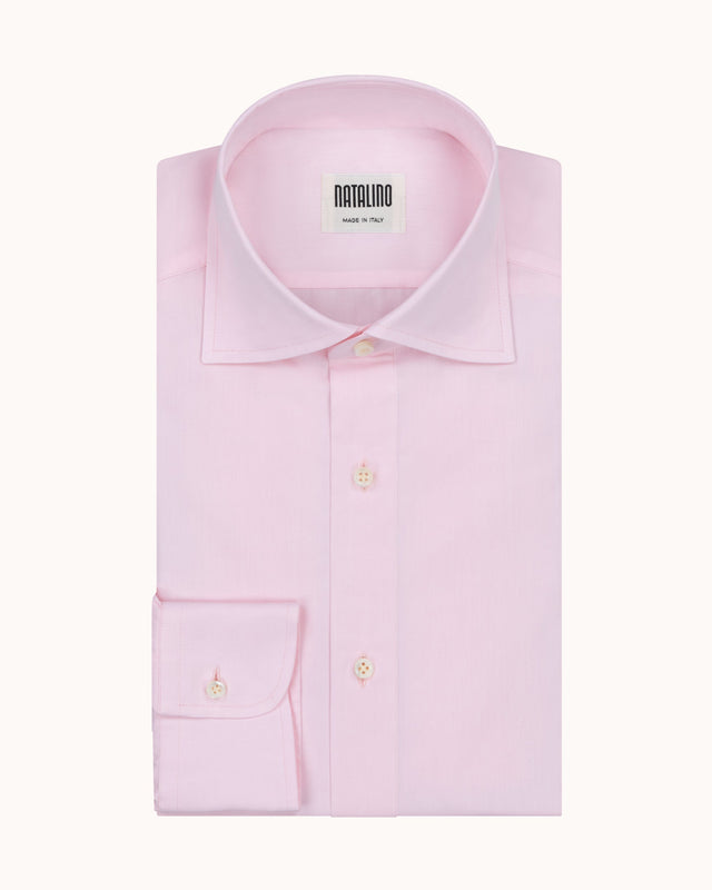 Spread Collar Shirt - Pink Cotton Poplin