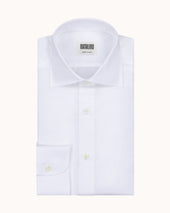 Spread Collar Shirt - White Cotton Linen