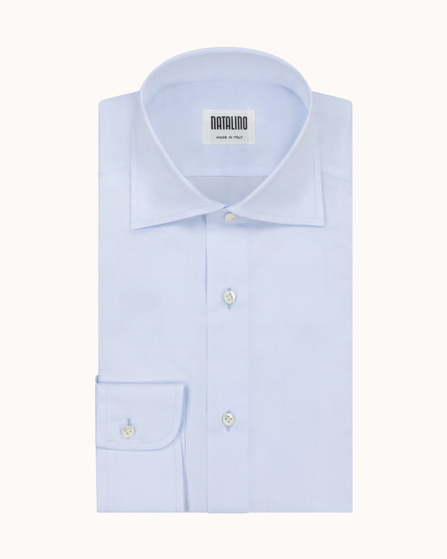 Spread Collar Shirt - Ice Blue Cotton Poplin