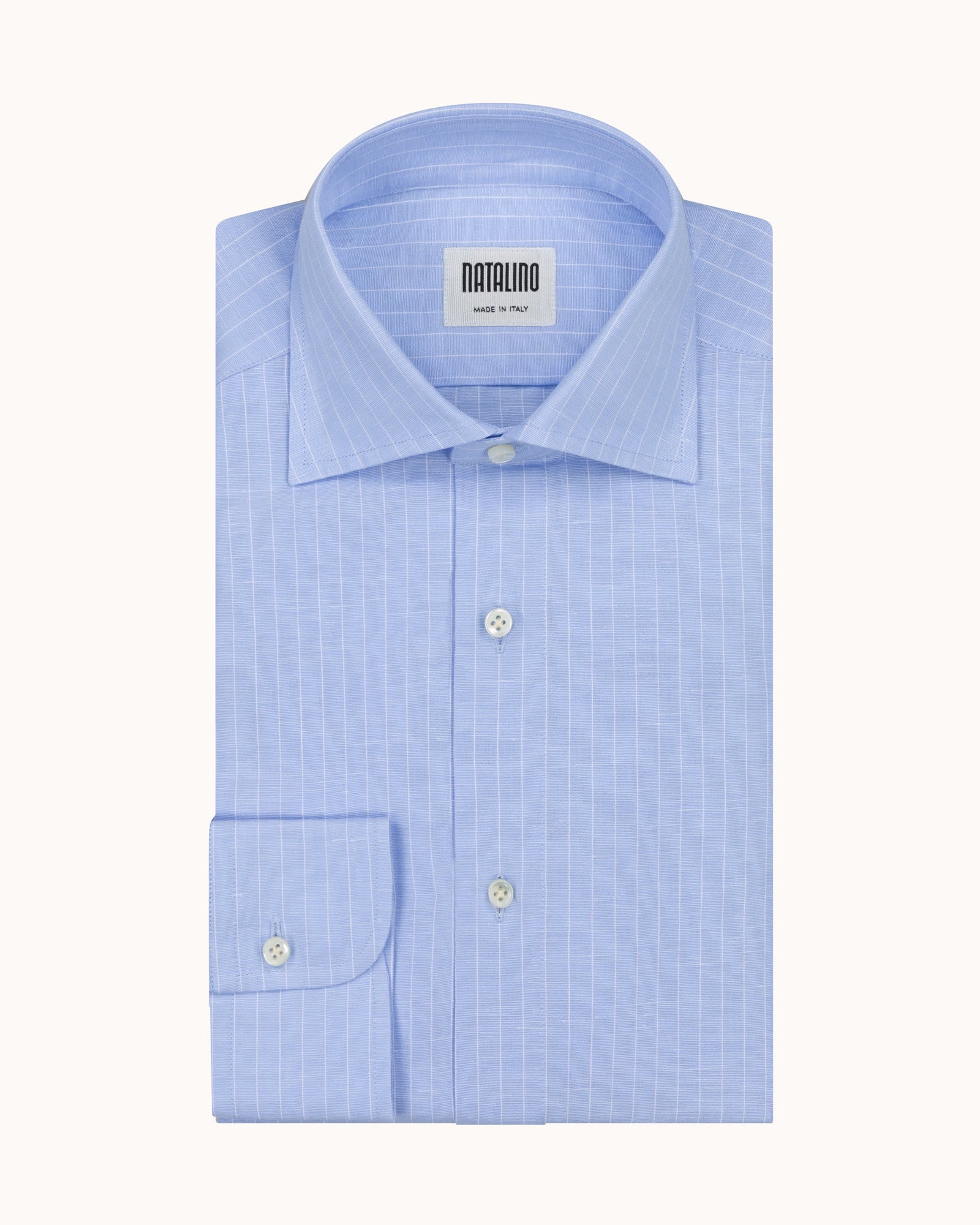 Spread Collar Shirt Pinstripe Cotton Linen