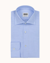 Spread Collar Shirt - Blue Pinstripe Cotton Linen