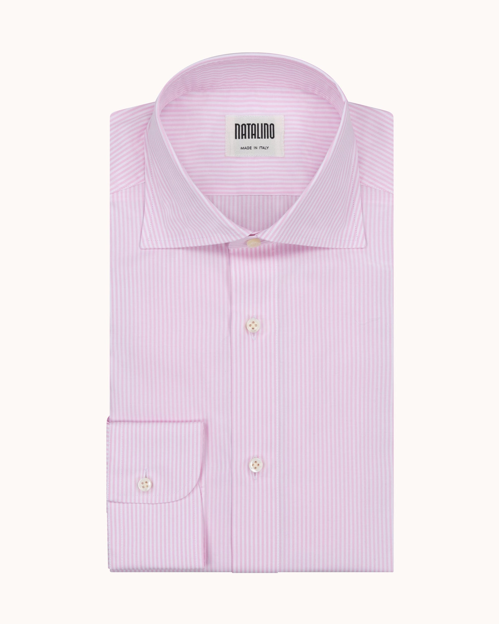 Spread Collar Shirt Pink Stripe Cotton Poplin