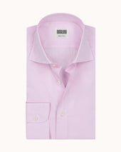 Spread Collar Shirt Pink Stripe Cotton Poplin