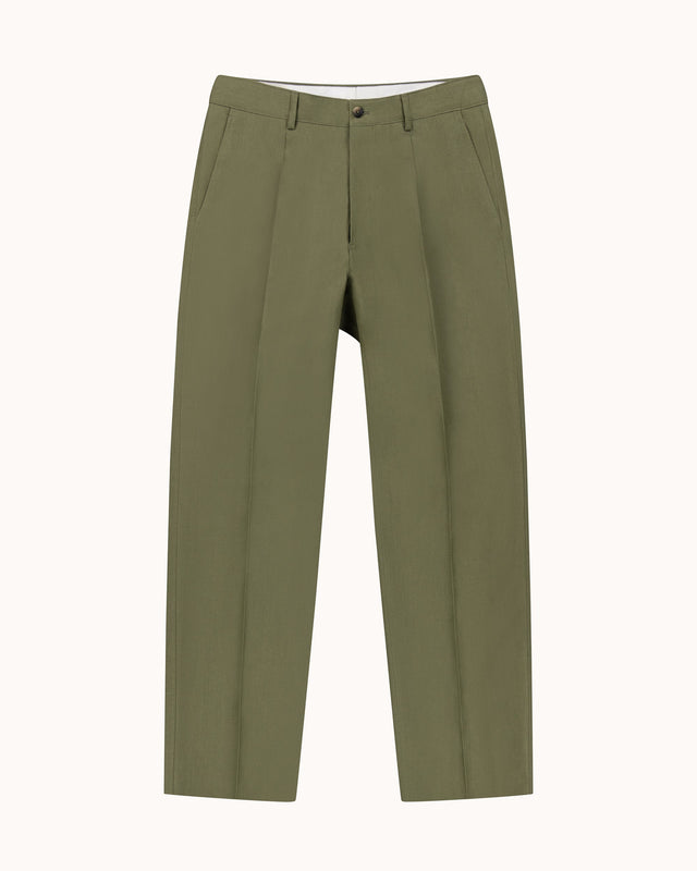 Casual Relaxed Pleated Trouser - Sage Green Linen