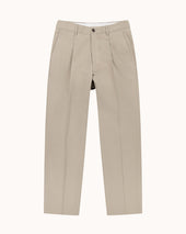 Casual Relaxed Pleated Trouser - Stone Brushed Cotton
