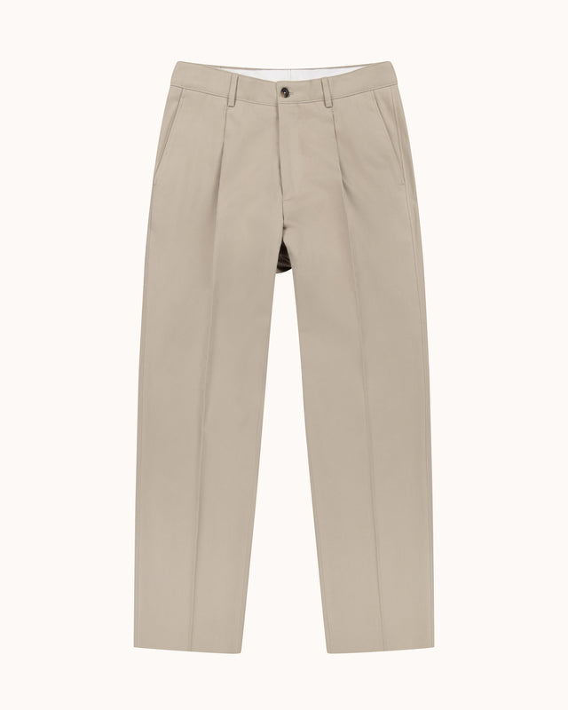 Casual Relaxed Pleated Trouser - Stone Brushed Cotton