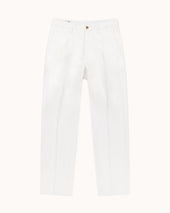 Casual Relaxed Pleated Trouser - White Brushed Cotton