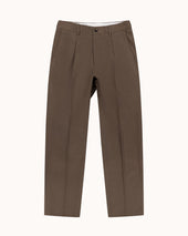 Casual Relaxed Pleated Trouser - Tobacco Brushed Cotton