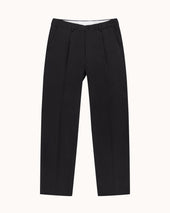 Casual Relaxed Pleated Trouser - Black Brushed Cotton