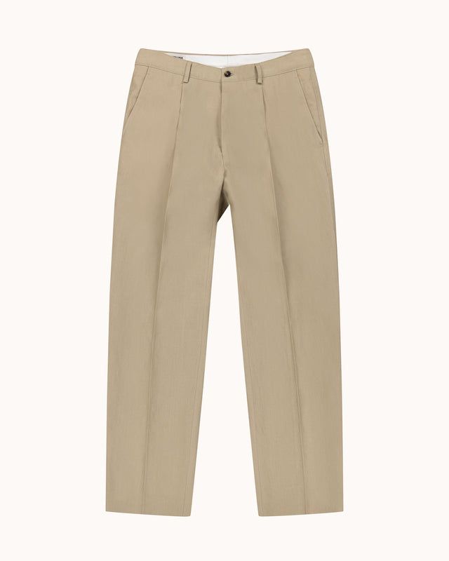 Casual Relaxed Pleated Trouser - Sand Linen