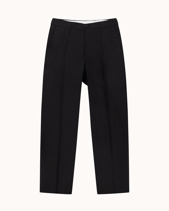 Casual Relaxed Pleated Trouser - Black Linen