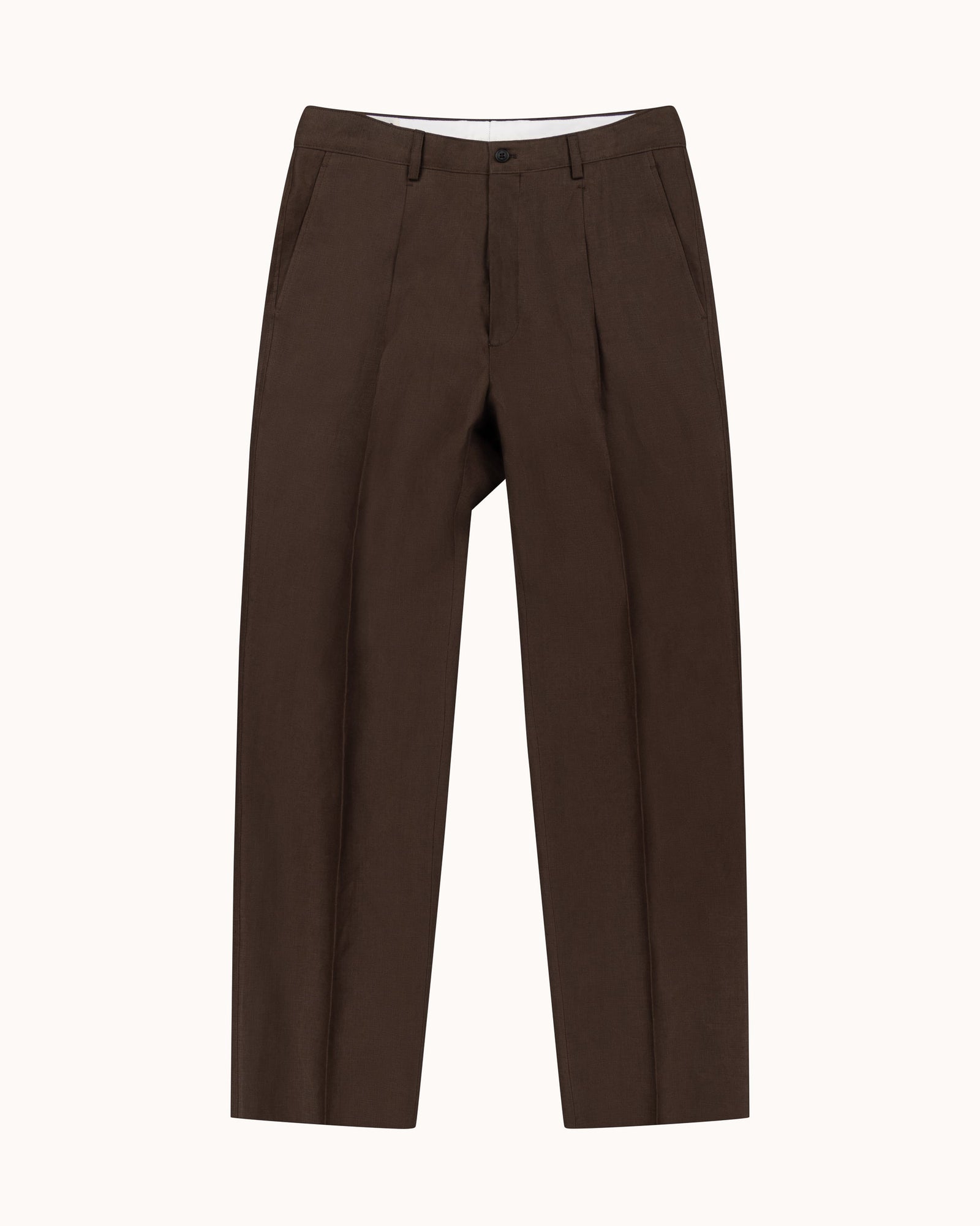 Casual Relaxed Pleated Trouser Dark Brown Linen