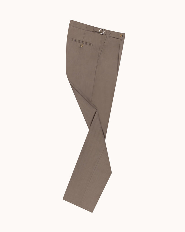 Classic Pleated Trouser - Mushroom Herringbone Wool