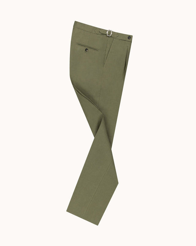 Classic Pleated Trouser - Sage Green Linen