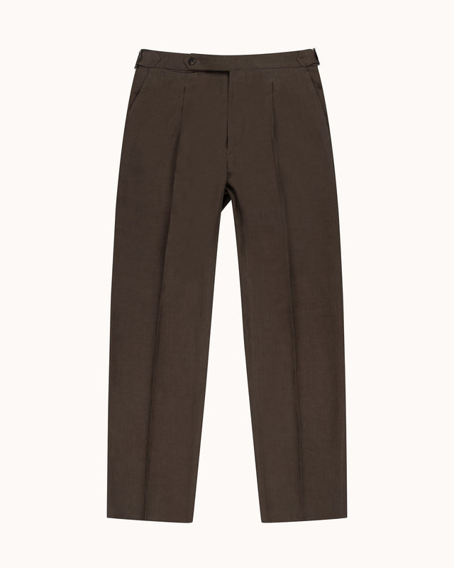 Relaxed Pleated Trouser - Cocoa Linen