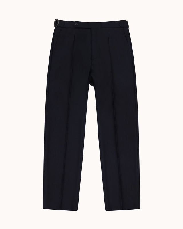 Relaxed Pleated Trouser - Navy Tropical Wool