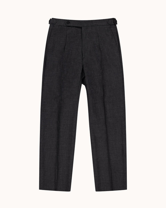 Relaxed Pleated Trouser - Charcoal Tropical Wool