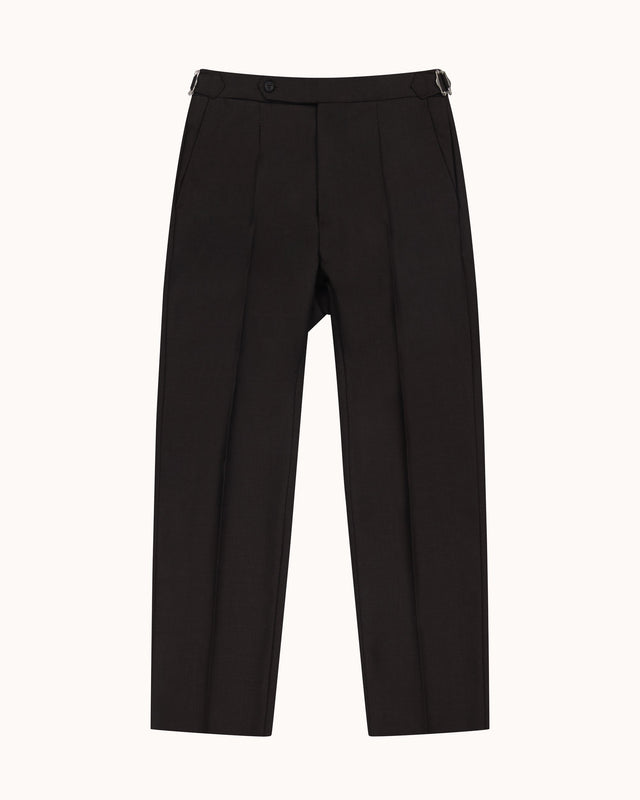 Relaxed Pleated Trouser - Dark Brown Tropical Wool