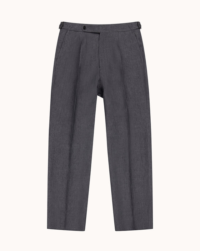 Relaxed Pleated Trouser - Grey High Twist Linen