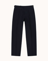 Relaxed Pleated Trouser - Navy High Twist Linen