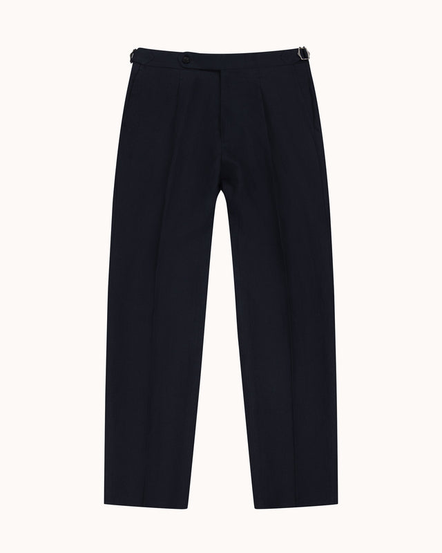 Relaxed Pleated Trouser - Navy High Twist Linen