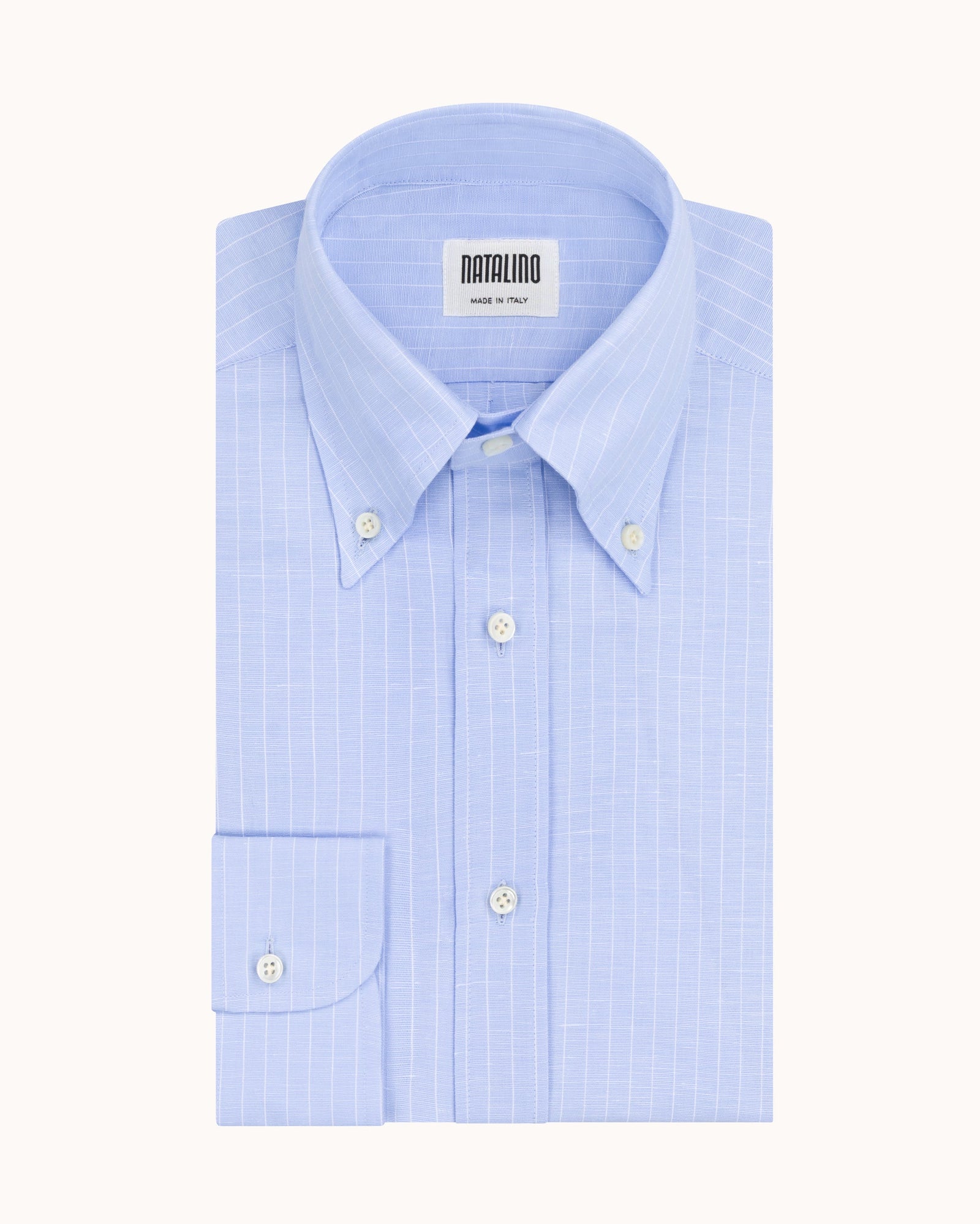Button Down Collar Shirt Pinstripe Cotton Linen