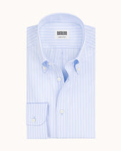 Button Down Collar Shirt - Blue Pencil Stripe Cotton Poplin