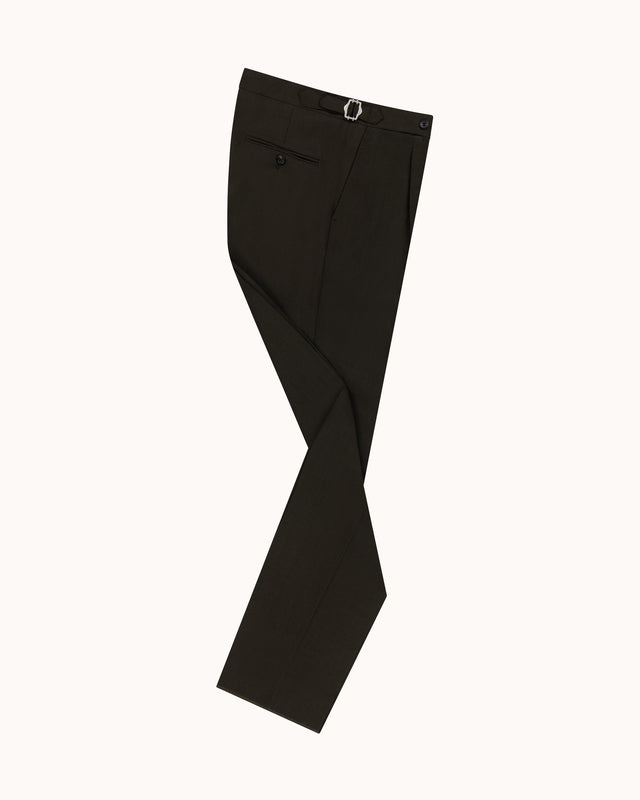 Classic Pleated Trouser - Dark Olive Tropical Wool