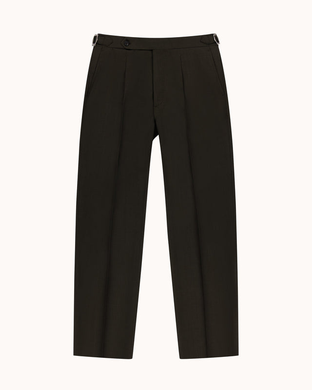Relaxed Pleated Trouser - Dark Olive Tropical Wool