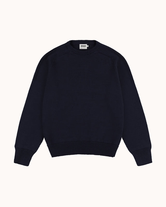 Cotton Crew Neck Sweater - Navy