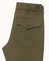 High Rise Japanese Fatigue Pant Army Green Cotton Twill